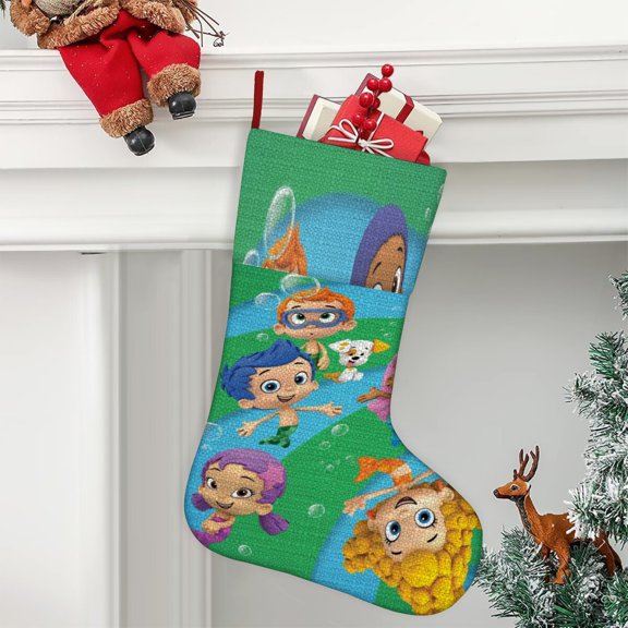 Bubble Guppies Ultra soft velvet Christmas socks, Large Super Soft Christmas Stockings For Christmas Xmas Tree Holiday Fireplace Family Decor Gifts