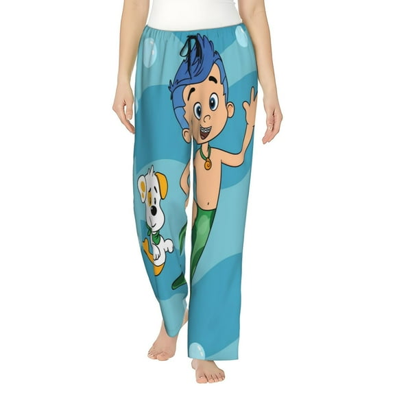 Bubble Guppies Women's Pajama Pants, Cartoon Ultra Soft Comfy Lounge Bottoms, Casual Sleep Pj Pants Sleepwear With Pockets Drawstring