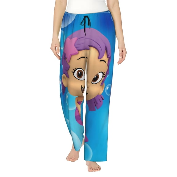 Bubble Guppies Women's Pajama Pants, Cartoon Ultra Soft Comfy Lounge Bottoms, Casual Sleep Pj Pants Sleepwear With Pockets Drawstring