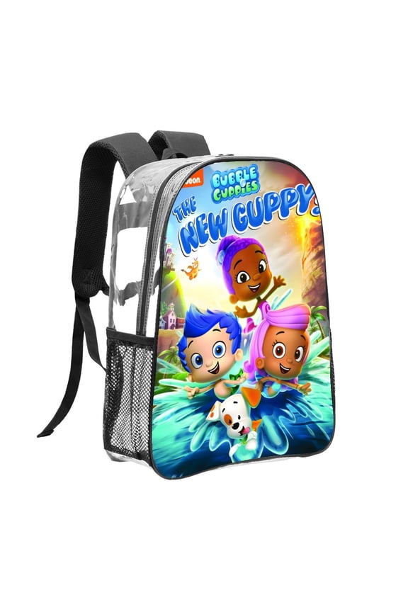 Bubble Guppies-theme Clear Backpack Heavy Duty Transparent Bag See Through Bookbag for Work, Sport, College, Travel12.2X16.9"(31X43cm)