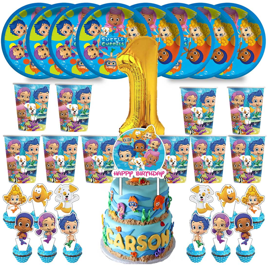 Bubble Guppies Birthday 1st Cups Party Supplies Plates Fans Decorations ...
