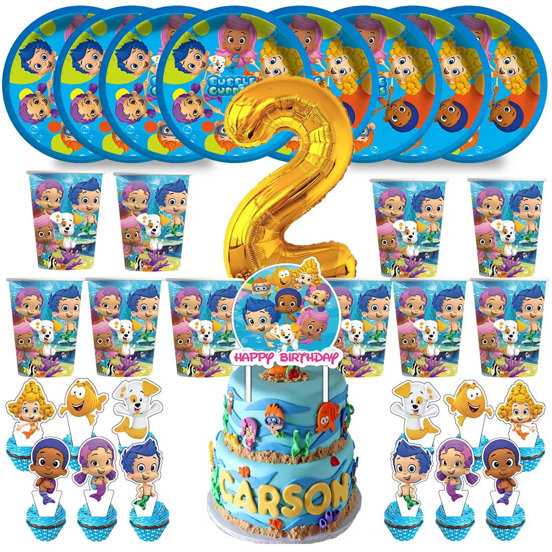 Bubble Guppies Birthday 2nd Cups Party Supplies Plates Fans