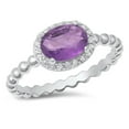 thumbnail image 1 of Bubble Halo Ring Milky Purple Simulated Amethyst .925 Sterling Silver Band CZ Female Size 4, 1 of 4
