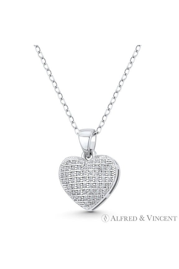 Bubble Heart Cubic Zirconia CZ Crystal Pave 17x12mm Pendant & Chain Necklace in .925 Sterling Silver w/ Rhodium