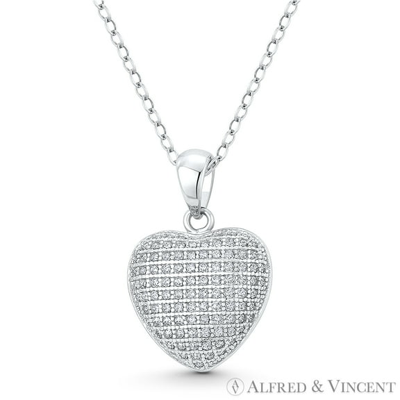 Bubble Heart Cubic Zirconia CZ Crystal Pave 20x14mm Pendant & Chain Necklace in .925 Sterling Silver w/ Rhodium