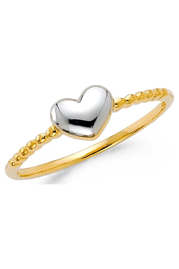 Bubble Heart Love Ring Solid Yellow & White Gold Fancy Band Delicate Style Genuine 5MM Size 6