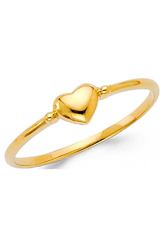 Bubble Heart Ring 14k Yellow Gold Love Band Stylish Design Polished Solid Genuine 5MM, Size 7.5