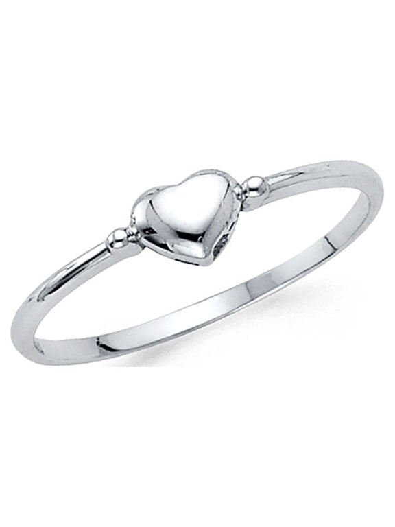 Bubble Heart Ring Solid 14k White Gold Love Band Delicate Fancy Style Polished Two Tone 5MM Size 8.5