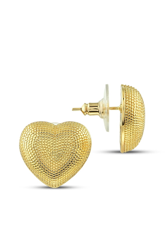 Bubble Heart Stud Earrings, 14K Gold Plated Dome Earrings 23mm - Gold Beaded Heart Earrings, Jewelry for Love, Elegant Earrings for Mom, Gold Heart Jewelry