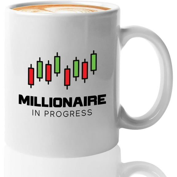 Bubble Hugs Stock Trader Coffee Mug 11oz White - Millionaire in Progress - Trading Inspirational Day Trader Stock Market Brokers Bull Market Digital Currency