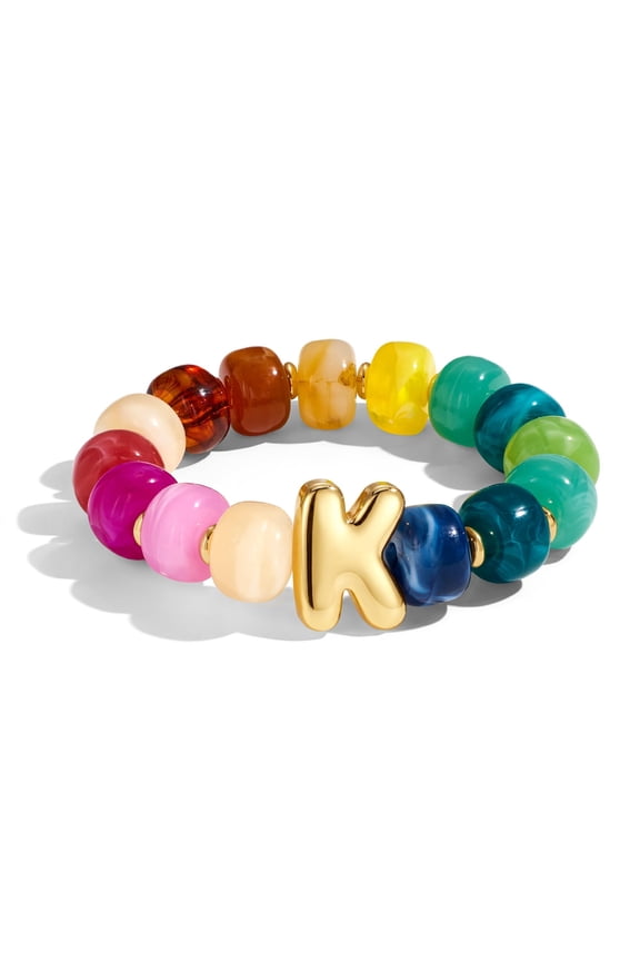 Bubble Initial Chunky Beaded Bracelet for Women, Colorful Resin Bead Big Stretch Bracelet, Trendy Summer Beach Boho Charm Jewelry Gift