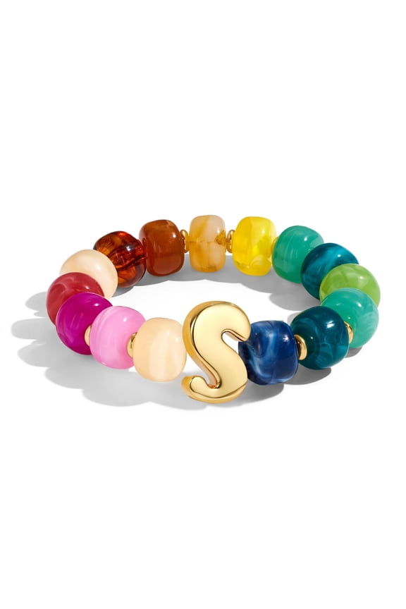Bubble Initial Chunky Beaded Bracelet for Women, Colorful Resin Bead Big Stretch Bracelet, Trendy Summer Beach Boho Charm Jewelry Gift