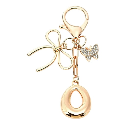 Bubble Initial Keychain with Bow & Butterfly - Gold Letter Bag Charms for Women, Cute Purse Handbag Accessories