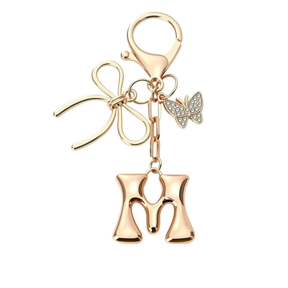Bubble Initial Keychain with Bow & Butterfly - Gold Letter Bag Charms for Women, Cute Purse Handbag Accessories