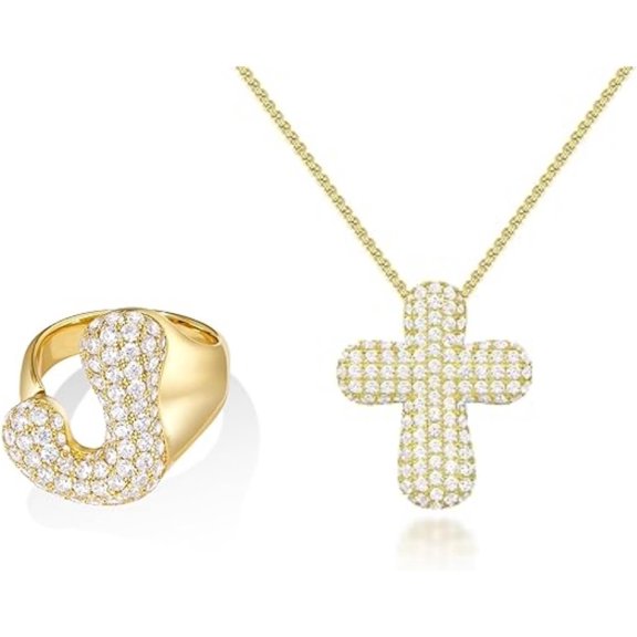 Bubble Initial Ring J With Cross Necklace
