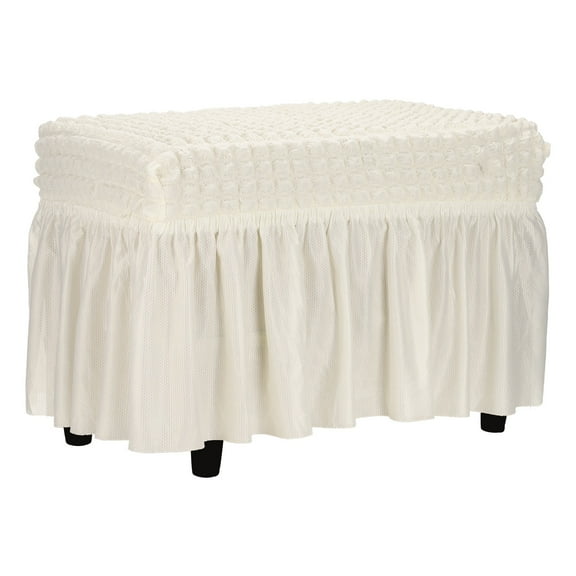 Bubble Lattice Ottoman Cover with Skirt Fit Length 60-100cm/24"-39" Cream