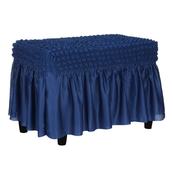 Bubble Lattice Ottoman Cover with Skirt Fit Length 60-100cm/24"-39" Navy Blue