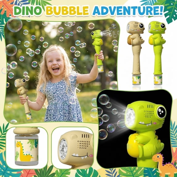 Bubble Launcher, Dinosaur Automatic Bubble Blaster, High Output Rechargeable Bubble Machine for Outdoor Backyard Park Beach Pool Party Camping, Green