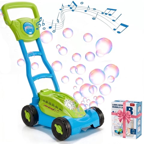 Bubble Lawn Mower,Kids Push Bubble Machine,Summer Outdoor Push Toy Gifts for Preschool Toddlers 1-3,Blue