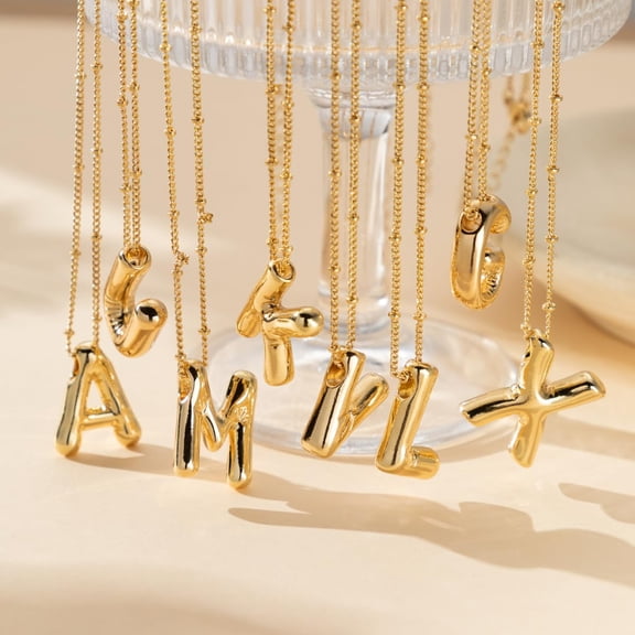 Bubble Letter Necklace For Women, 14K Gold Plated Initial Letter Pendant Necklace Personalized Jewelry A - Z 26 Letters[o7107]