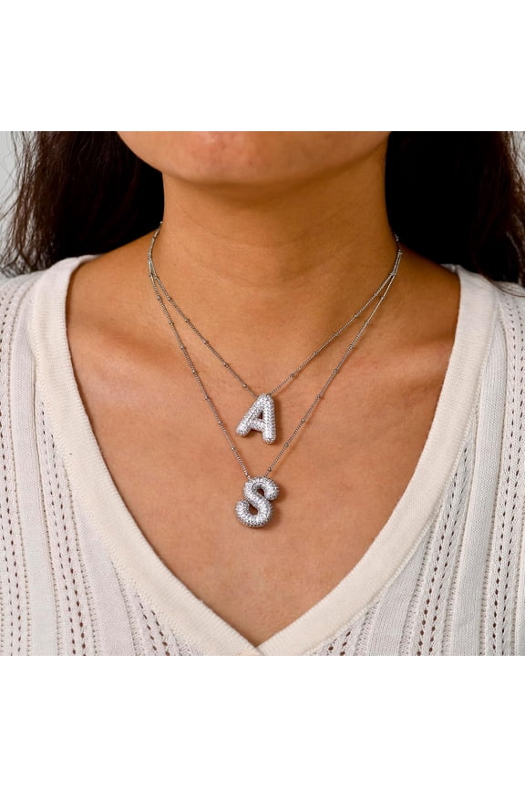 Bubble Letter Necklace For Women Dainty Balloon Initial Necklaces Cubic Zirconia Alphabet Name Pendant Necklace Personalized Jewelry Gifts[o3102]