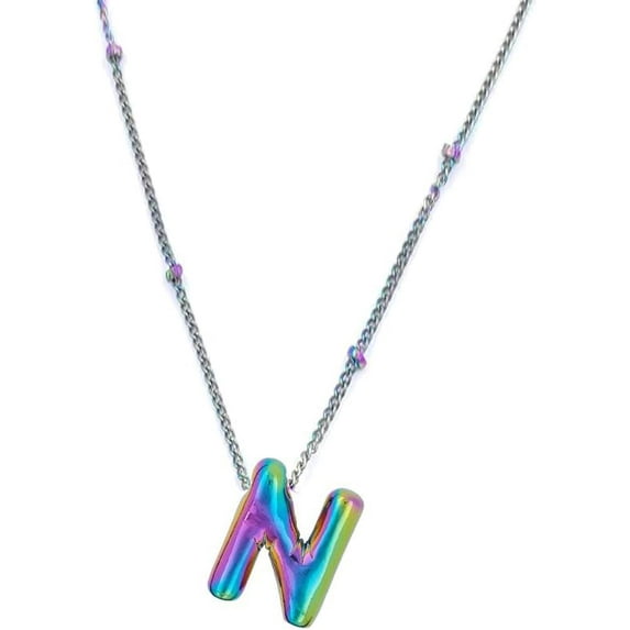 Bubble Letter Necklace For Women, Rainbow Balloon Initial Alphabet Pendant 18k Gold Plated Dainty Statement Gift Jewelry