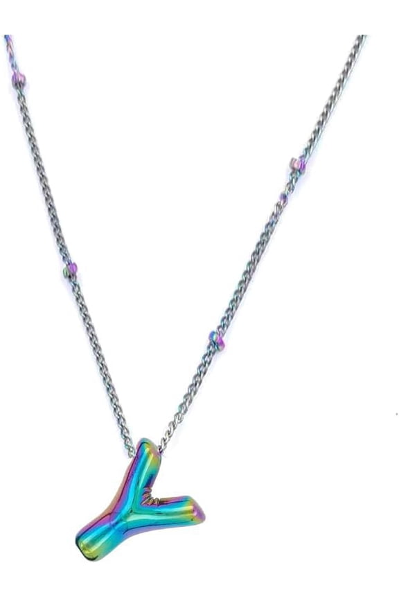 Bubble Letter Necklace For Women, Rainbow Balloon Initial Alphabet Pendant 18k Gold Plated Dainty Statement Gift Jewelry