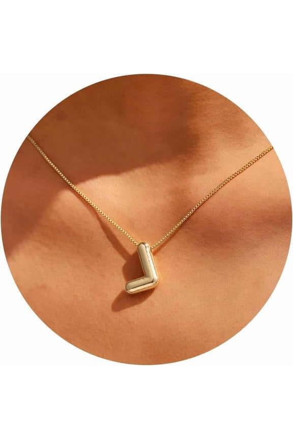Bubble Letter Necklace Gold-14K Gold Filled Bubble Initial Necklace A-Z Alphabet Monogram Balloon Bubble Letter Dainty Necklace For Women 16.5"+2"[o5258]
