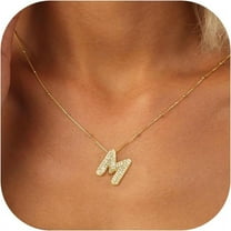 Bubble Letter Necklace Gold - 14K Gold Plated Dainty Cubic Zirconia Bubble Initial A to Z Letter Necklace, Personalized Name Necklace,Balloon Initial Necklace for Women