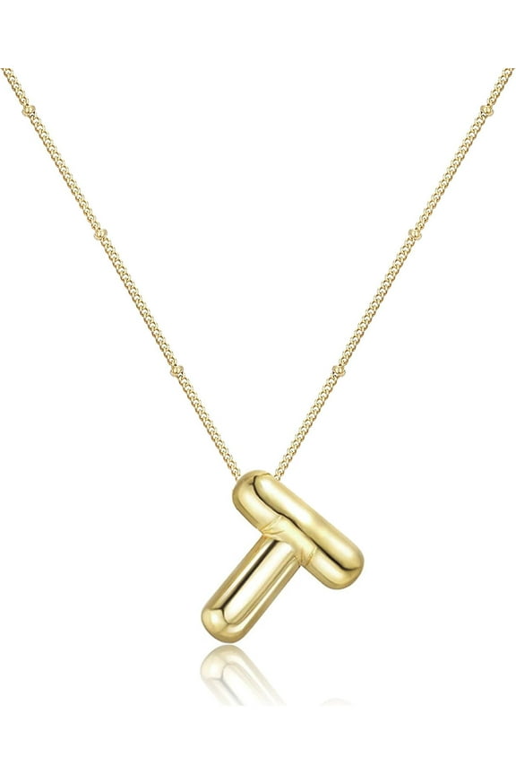 Bubble Letter Necklace Gold, 14K Gold Plated Initial Necklace Puffy Personalized Name Gold Necklace Gold Letter Necklace Jewelry[Z4100]