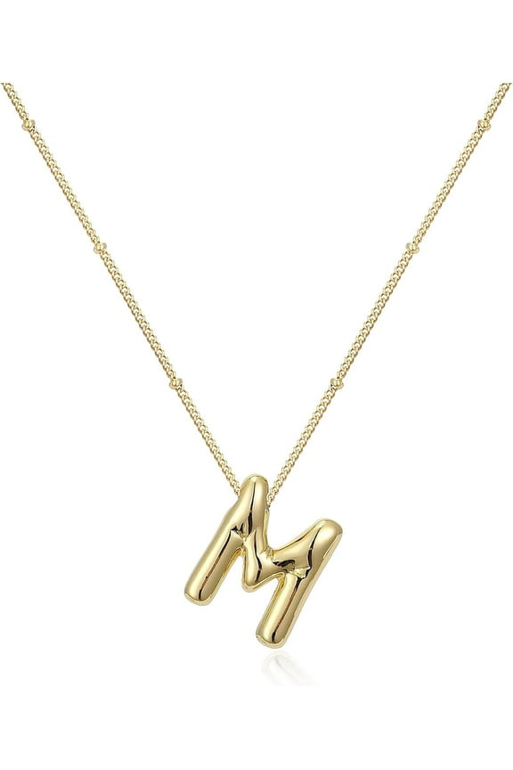 Bubble Letter Necklace Gold, 14K Gold Plated Initial Necklace Puffy Personalized Name Gold Necklace Gold Letter Necklace Jewelry[Z4101]