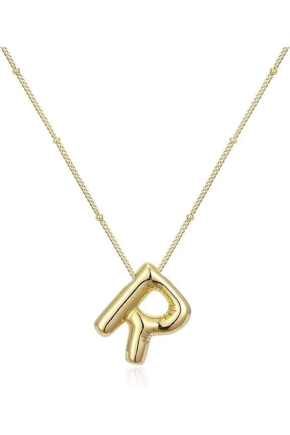 Bubble Letter Necklace Gold, 14K Gold Plated Initial Necklace Puffy Personalized Name Gold Necklace Gold Letter Necklace Jewelry[Z4109]