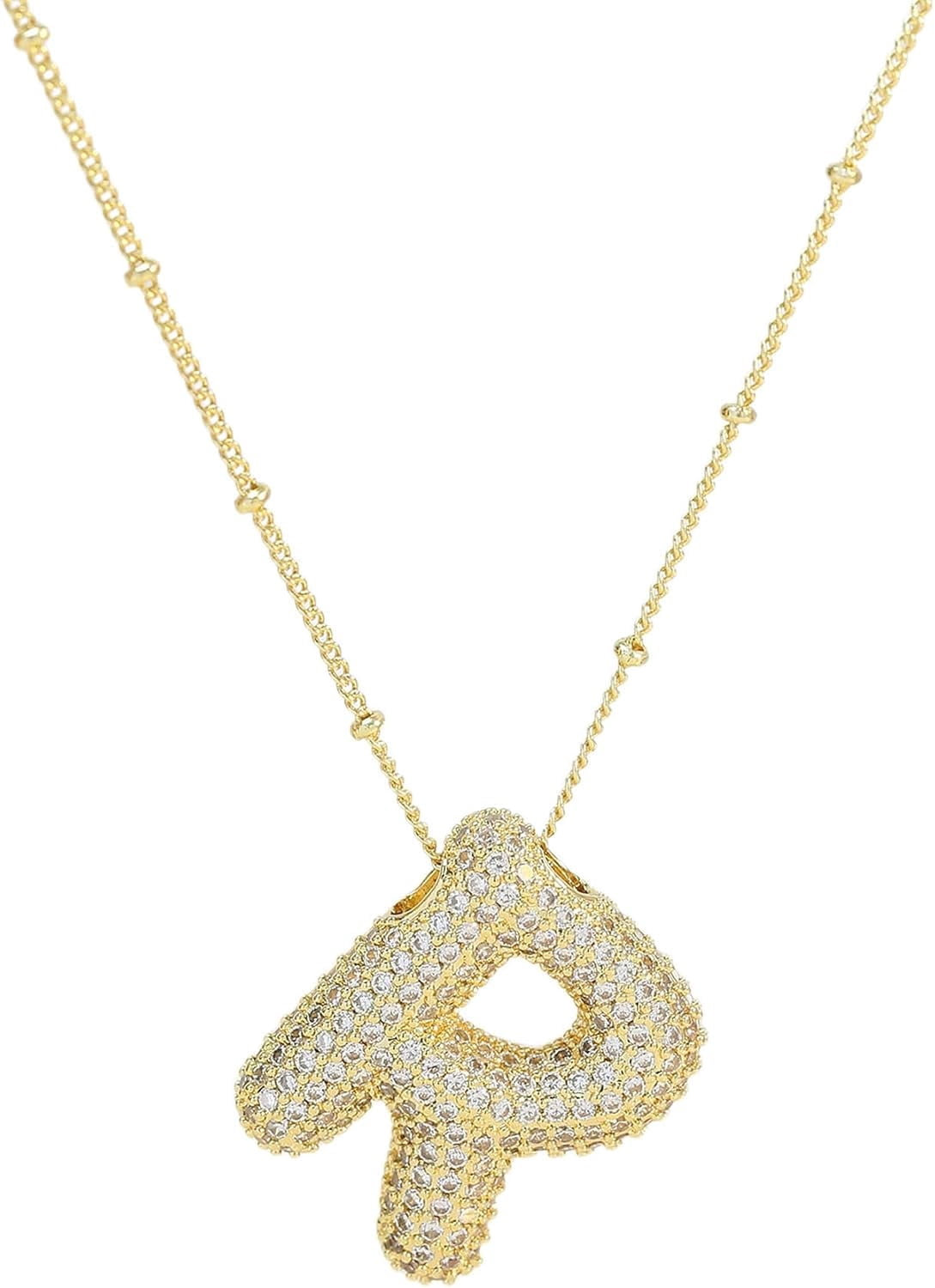 Bubble Letter Necklace Gold Initial Necklaces for Women - 14K Plated ...