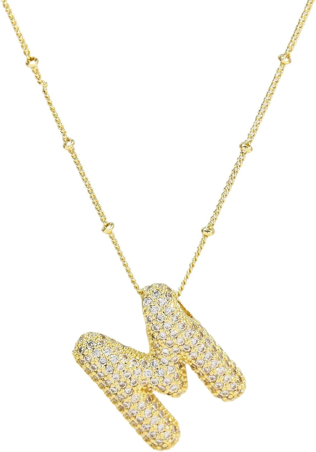 Bubble Letter Necklace Gold Initial Necklaces for Women - 14K Plated ...