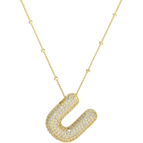 Bubble Letter Necklace Gold Initial Necklaces for Women - 14K Plated Chunky Necklace Dainty Jewelry for Women A-Z