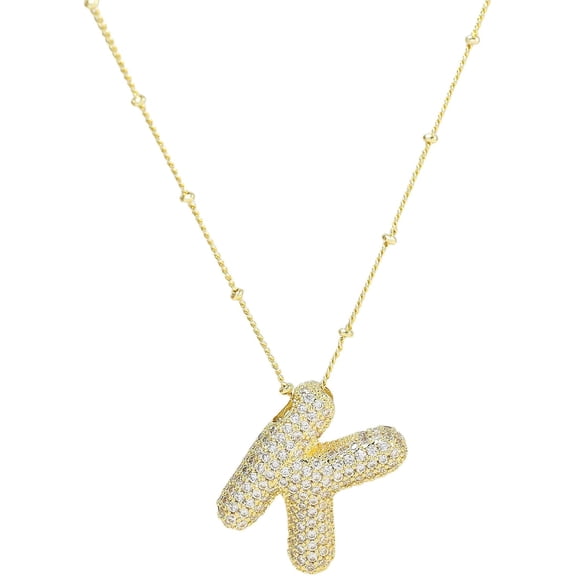 Bubble Letter Necklace Gold Initial Necklaces for Women - 14K Plated Chunky Necklace Dainty Jewelry for Women A-Z