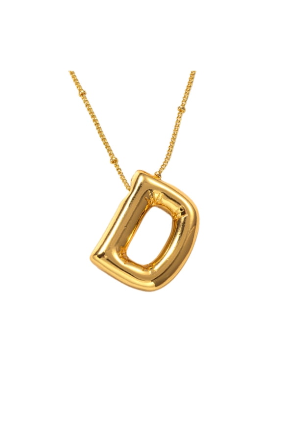 Bubble Letter Necklace Gold Plated Balloon Initial Pendant With Bead Chain Jewelry Gift For Women