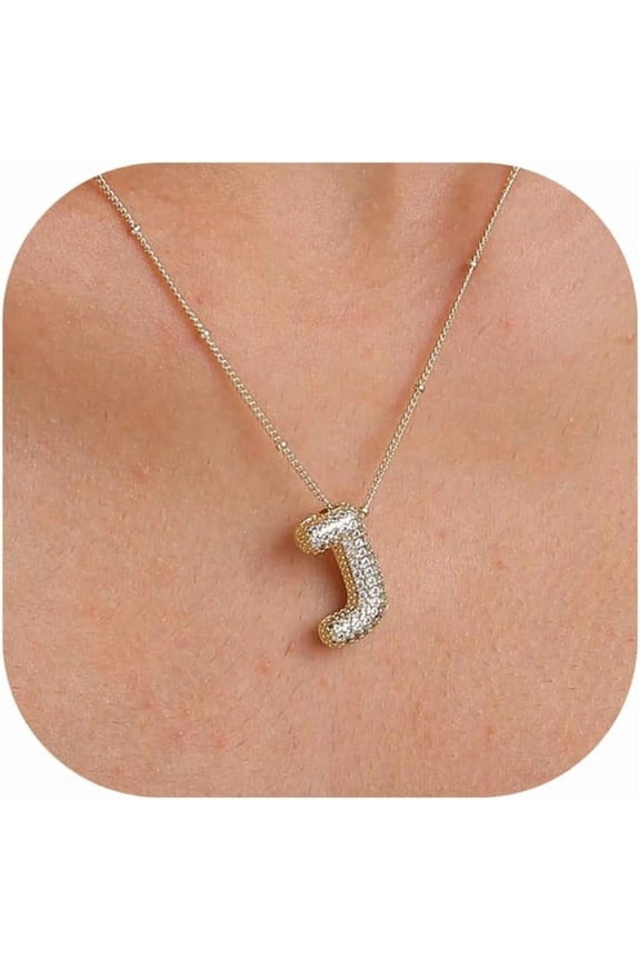 Bubble Letter Necklace Gold For Women Dainty Balloon Initial Cubic Zirconia Necklaces 14K Gold Plated Alphabet Pendant Necklace Personalized Jewelry Gift[o612]