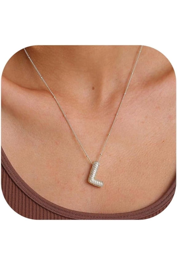 Bubble Letter Necklace Gold For Women Dainty Balloon Initial Cubic Zirconia Necklaces 14K Gold Plated Alphabet Pendant Necklace Personalized Jewelry Gift[o610]