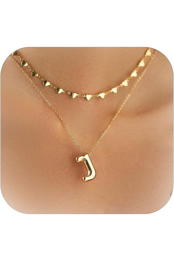 Bubble Letter Necklace Gold For Women Initial Necklace 14K Gold Plated Balloon Letter Necklace Trendy Pendant Chain Layered Necklaces For Women Charm Necklace Stack Gift Jewerlry[o5282]