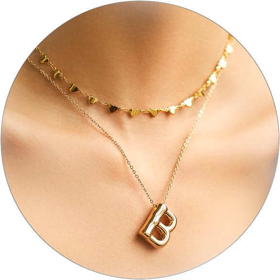 Bubble Letter Necklace Gold For Women Initial Necklace 14K Gold Plated Balloon Letter Necklace Trendy Pendant Chain Layered Necklaces For Women Charm Necklace Stack Gift Jewerlry[o5281]