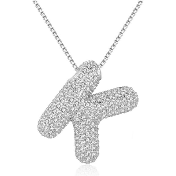 Bubble Letter Necklace Gold for Women，Charm Balloon Initial Letter Pendant Zirconia Inlaid Necklaces Fashion Gifts Jewelry