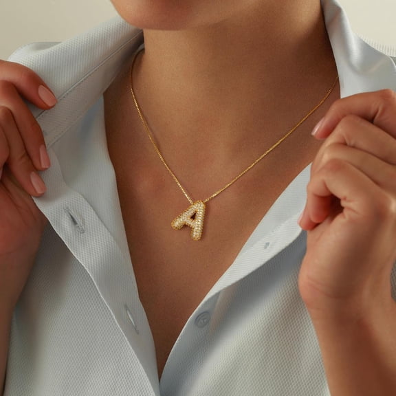 Bubble Letter Necklace - Initial A-Z Necklaces For Women, Gold Necklace For Women, Pendant Necklace For Women, Charm Necklace, Chunky Gold Necklace, Cute Jewelry[o2992]