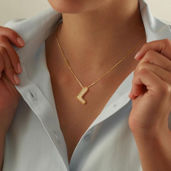 Bubble Letter Necklace - Initial A-Z Necklaces For Women, Gold Necklace For Women, Pendant Necklace For Women, Charm Necklace, Chunky Gold Necklace, Cute Jewelry[o3006]