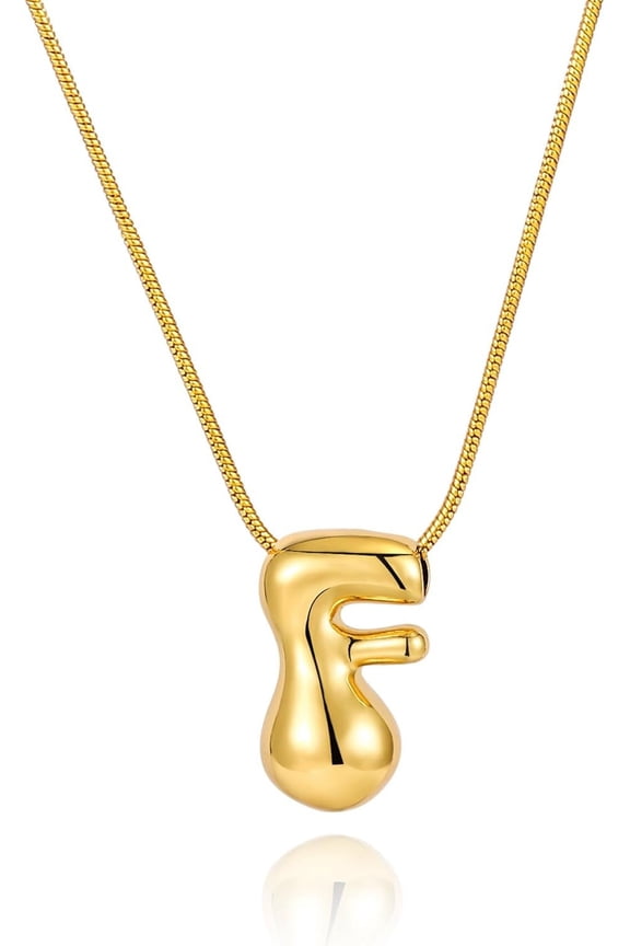 Bubble Letter Necklace Initial Necklaces For Women, Gold Balloon Letter Necklace,18K Gold Plated Dainty Personalized Puffy Name Necklaces[o7463]