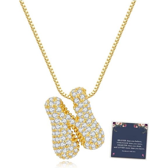 Bubble Letter Necklace For Women,Dainty Balloon Initial Necklaces 18K Gold Plated Chain Pendant Alphabet Necklaces For Girlfriend Charm Simple Gift Jewelry[o4976]