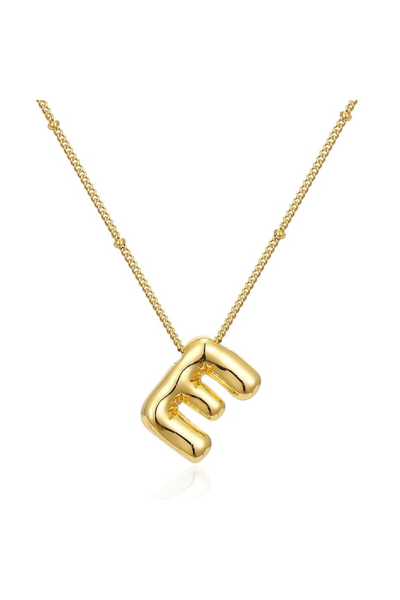 Bubble Letter Necklace for MSF2Women, 14k Gold Plated Initial Letter Pendant Necklace Personalized Jewelry A - Z 26 letters