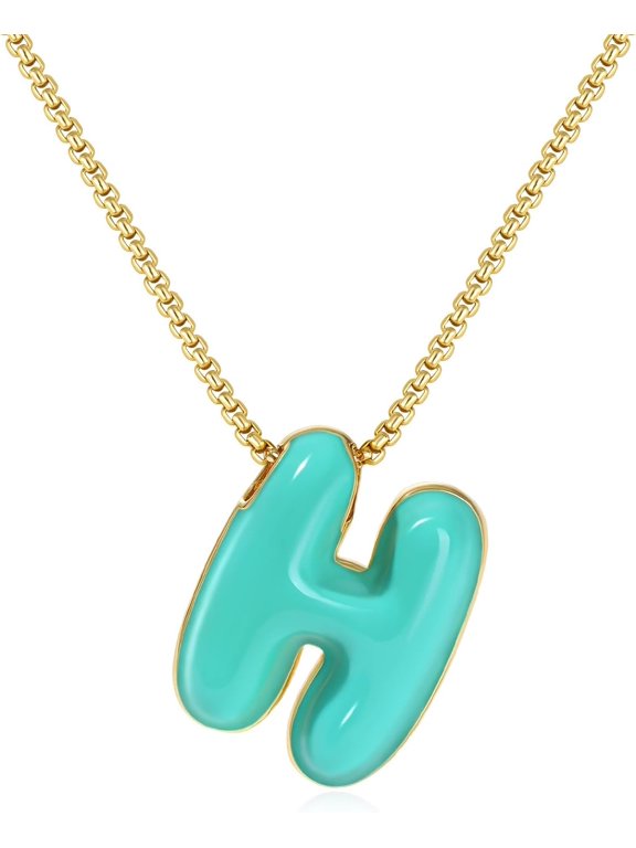 Bubble Letter Necklace for Women,14K Gold Plated Enamel Colorful Balloon Initial Pendant Box Chain Necklace, Dainty Jewelry Gift