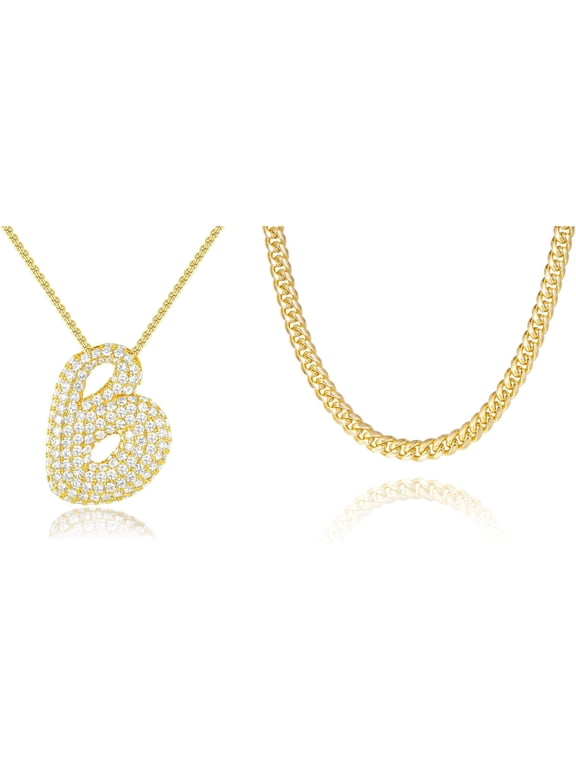 Bubble Letter Necklace with Gold Cuban Link Chains