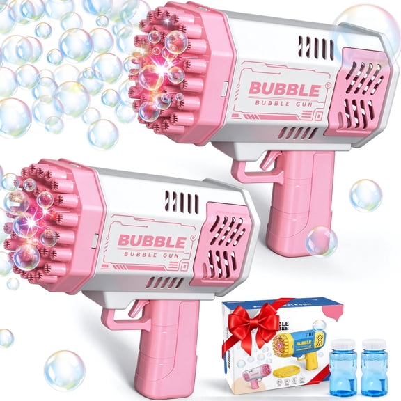 Bubble Machine,2 Pack Bubble Blaster 40 Holes With Bubble Solution,Outdoor Toy Christmas Gift for Age 3-12 kids(Pink)